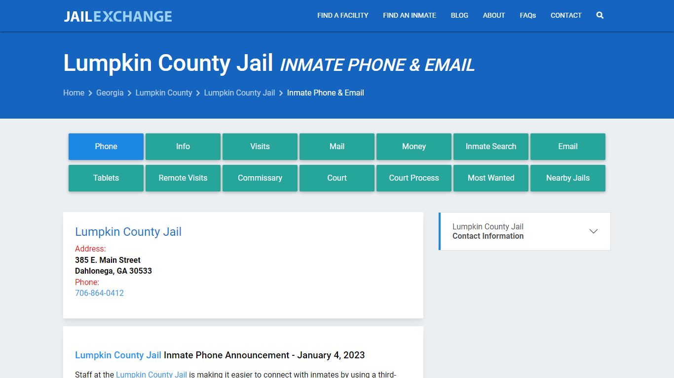 Inmate Phone - Lumpkin County Jail, GA - Jail Exchange