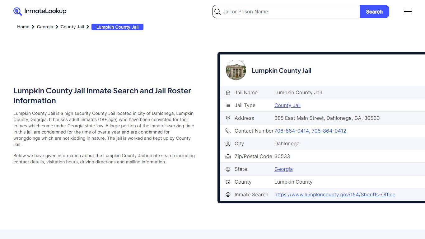 Lumpkin County Jail Inmate Search - Dahlonega Georgia - Inmate Lookup